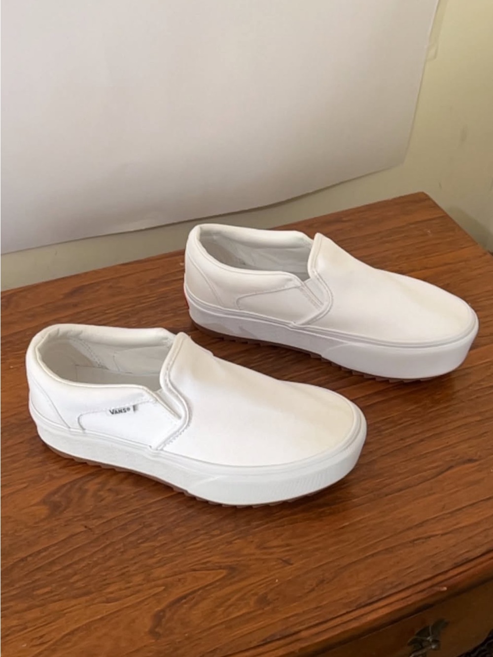 Vans White Slip-On Platform Loafers